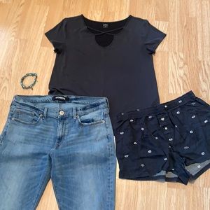 Express jeans pink shorts pura vida bracelet 4